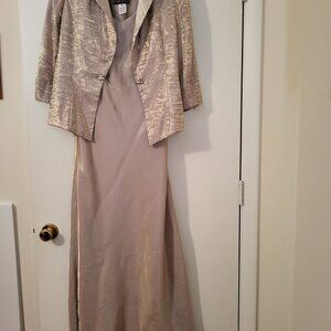 NWOT Ladies "Alxex Evenings" Formal Gold Dress w/Jacket, Rhinestone Clasp (10)